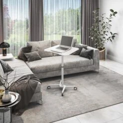 Techni Mobili Mixed Materials Mobile Presentation Cart With Lockable Wheels, White (RTA-B008-WHT)