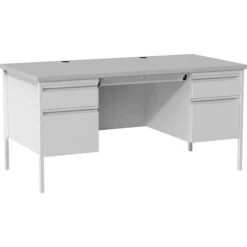 Hirsh 60"W Double-Pedestal Desk, Light Gray/Gray (20103)