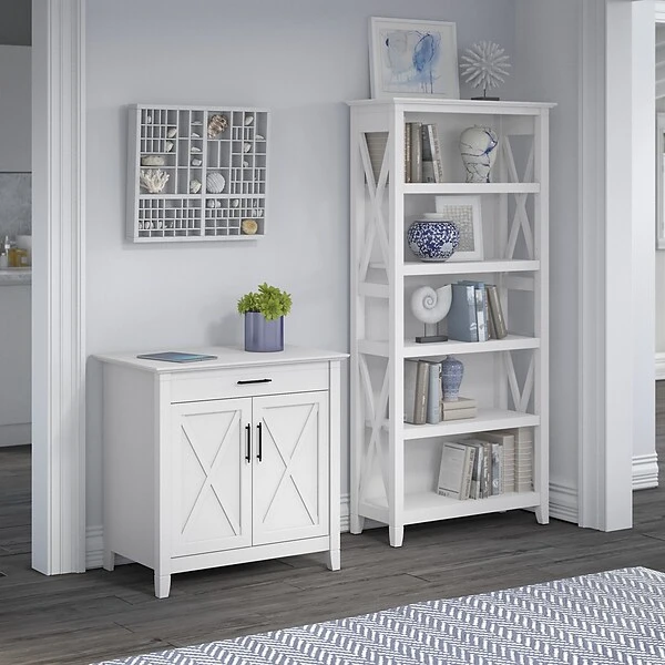 Bush Furniture Key West 30" Secretary Desk With Storage And 5-Shelf Bookcase, Pure White Oak (KWS012WT) 1 Bush Furniture Key West 30" Secretary Desk With Storage And 5-Shelf Bookcase, Pure White Oak (KWS012WT)