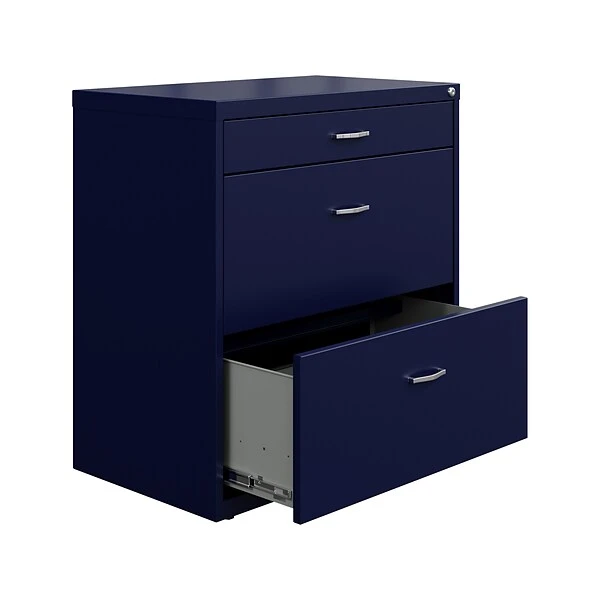 Space Solutions 3-Drawer Lateral File Cabinet, Letter/Legal Size, Lockable, 31.88"H X 30"W X 17.63"D, Navy (25073) 3 Space Solutions 3-Drawer Lateral File Cabinet, Letter/Legal Size, Lockable, 31.88"H X 30"W X 17.63"D, Navy (25073) - Image 3