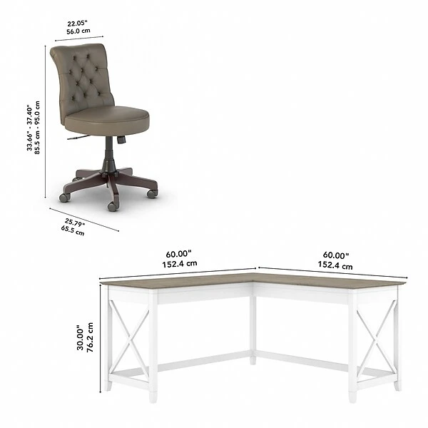 Bush Furniture Key West 60" L-Shaped Desk With Mid-Back Tufted Office Chair, Shiplap Gray/Pure White (KWS045G2W) 5 Bush Furniture Key West 60" L-Shaped Desk With Mid-Back Tufted Office Chair, Shiplap Gray/Pure White (KWS045G2W) - Image 5