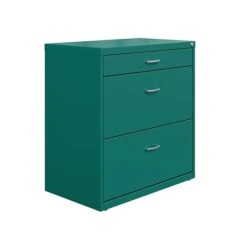 Space Solutions 3-Drawer Lateral File Cabinet, Letter/Legal Size, Lockable, 31.88"H X 30"W X 17.63"D, Teal (25074)