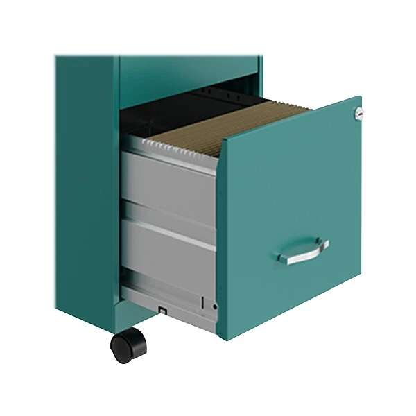 Space Solutions SOHO Smart File 2-Drawer File Cabinet, Letter Size, Lockable, 18"D, Pearl White/Teal (25333) 3 Space Solutions SOHO Smart File 2-Drawer File Cabinet, Letter Size, Lockable, 18"D, Pearl White/Teal (25333) - Image 3