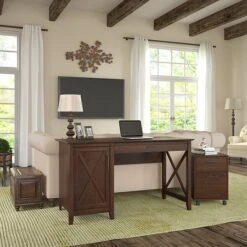 Bush Furniture Key West 54W Computer Desk With Storage And 2 Drawer Mobile File Cabinet, Bing Cherry (KWS006BC)