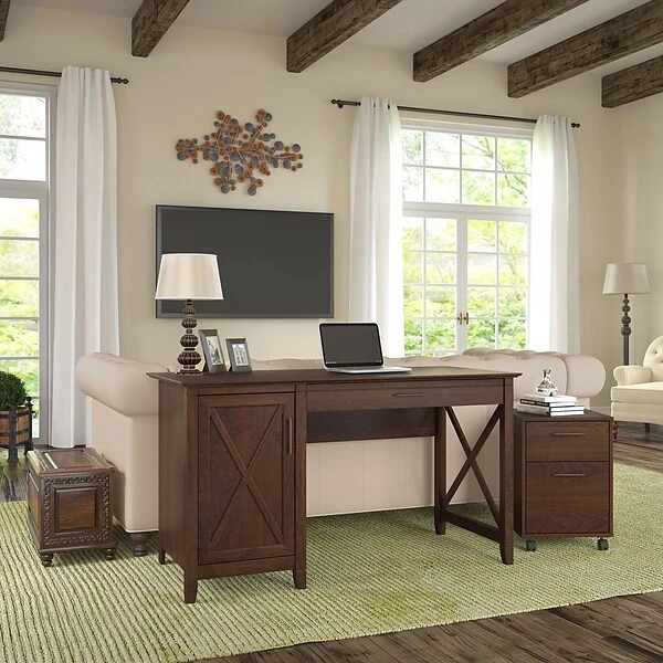 Bush Furniture Key West 54W Computer Desk With Storage And 2 Drawer Mobile File Cabinet, Bing Cherry (KWS006BC) 1 Bush Furniture Key West 54W Computer Desk With Storage And 2 Drawer Mobile File Cabinet, Bing Cherry (KWS006BC)