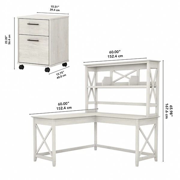 Bush Furniture Key West 60" L-Shaped Desk And Mobile 2-Drawer File Cabinet, Linen White Oak (KWS049LW) 5 Bush Furniture Key West 60" L-Shaped Desk And Mobile 2-Drawer File Cabinet, Linen White Oak (KWS049LW) - Image 5
