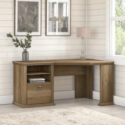 Bush Furniture Yorktown 60" Corner Desk With Storage, Reclaimed Pine (WC40515-03)