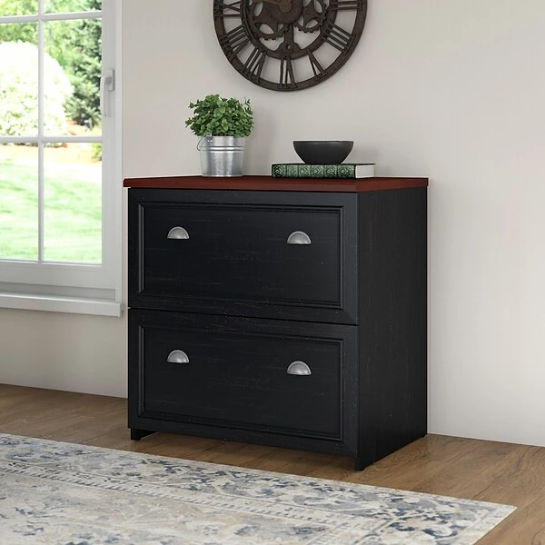 Bush Furniture Fairview Lateral File Cabinet, Antique Black/Hansen Cherry (WC53981-03) 2 Bush Furniture Fairview Lateral File Cabinet, Antique Black/Hansen Cherry (WC53981-03) - Image 2
