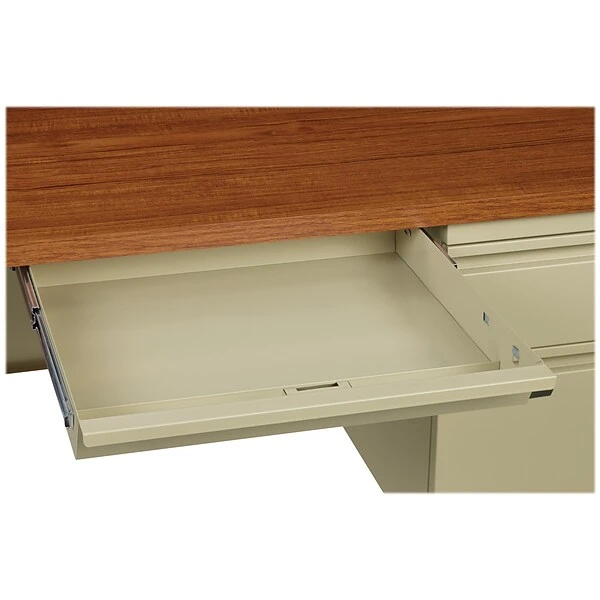 Hirsh 48"W Single-Pedestal Desk, Putty/Oak (20091) 2 Hirsh 48"W Single-Pedestal Desk, Putty/Oak (20091) - Image 2