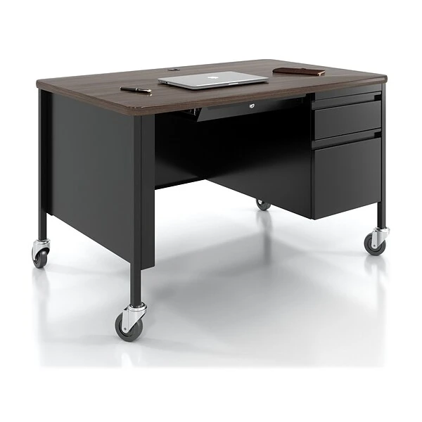 Hirsh 48"W Single-Pedestal Mobile Teacher's Desk, Black/Walnut (22646) 2 Hirsh 48"W Single-Pedestal Mobile Teacher's Desk, Black/Walnut (22646) - Image 2