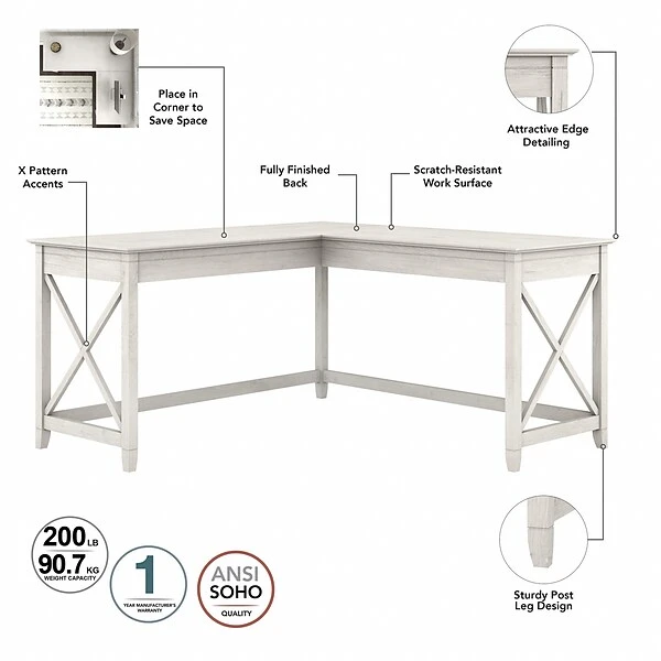 Bush Furniture Key West 60" L-Shaped Desk And Mobile 2-Drawer File Cabinet, Linen White Oak (KWS049LW) 2 Bush Furniture Key West 60" L-Shaped Desk And Mobile 2-Drawer File Cabinet, Linen White Oak (KWS049LW) - Image 2