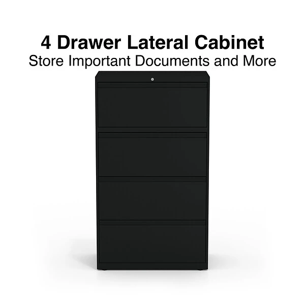 Quill Brand® Commercial 4 File Drawers Lateral File Cabinet, Assembled, Black, Letter/Legal, 30"W (20070D) 1 Quill Brand® Commercial 4 File Drawers Lateral File Cabinet, Assembled, Black, Letter/Legal, 30"W (20070D)