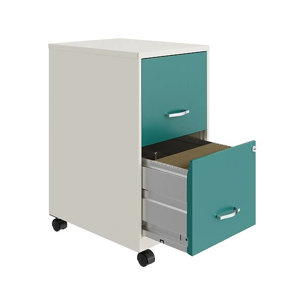 Space Solutions SOHO Smart File 2-Drawer File Cabinet, Letter Size, Lockable, 18"D, Pearl White/Teal (25333) 2 Space Solutions SOHO Smart File 2-Drawer File Cabinet, Letter Size, Lockable, 18"D, Pearl White/Teal (25333) - Image 2