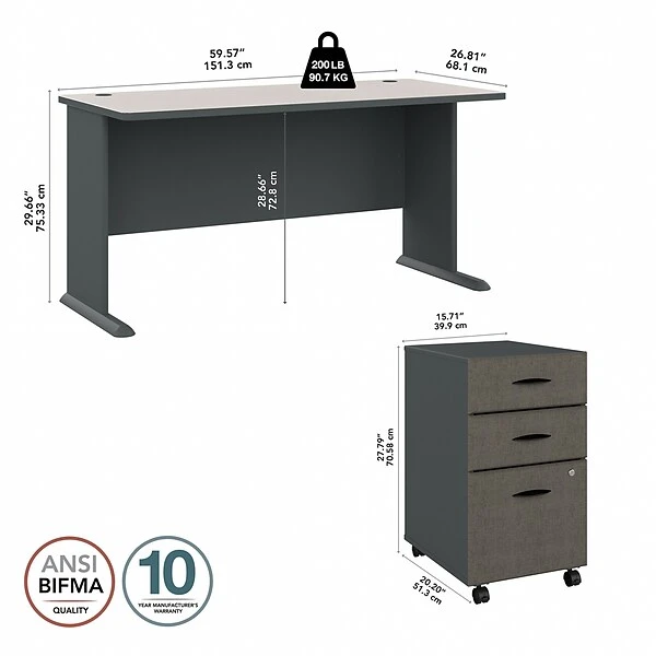Bush Business Furniture Cubix 60W Desk With Mobile File Cabinet, Slate/White Spectrum (SRA003SLSU) 3 Bush Business Furniture Cubix 60W Desk With Mobile File Cabinet, Slate/White Spectrum (SRA003SLSU) - Image 3