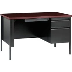Hirsh 48"W Single-Pedestal Desk, Charcoal/Mahogany (20093)