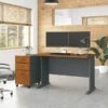 Bush Business Furniture Cubix 48W Desk With Mobile File Cabinet, Natural Cherry/Slate (SRA025NCSU)