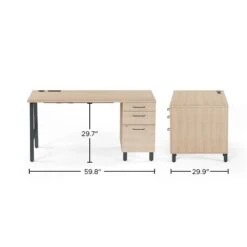 Union & Scale™ Essentials 60" Single Pedestal Desk, Natural (UN60419) -Ergot Office Furniture Shop E315707E F48E 4772 9F3164FC5F252D89 s7