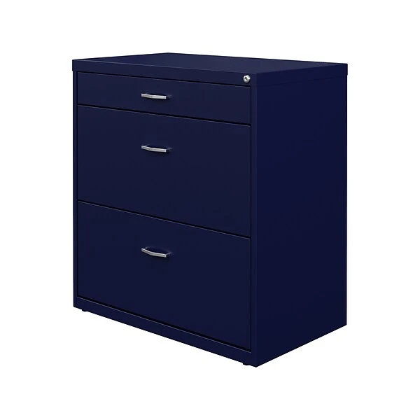 Space Solutions 3-Drawer Lateral File Cabinet, Letter/Legal Size, Lockable, 31.88"H X 30"W X 17.63"D, Navy (25073) 2 Space Solutions 3-Drawer Lateral File Cabinet, Letter/Legal Size, Lockable, 31.88"H X 30"W X 17.63"D, Navy (25073) - Image 2