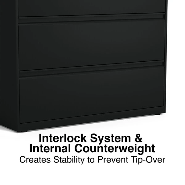 Quill Brand® HL8000 Commercial 3-Drawer Lateral File Cabinet, Locking, Letter/Legal, Black, 42"W (23202D) 4 Quill Brand® HL8000 Commercial 3-Drawer Lateral File Cabinet, Locking, Letter/Legal, Black, 42"W (23202D) - Image 4