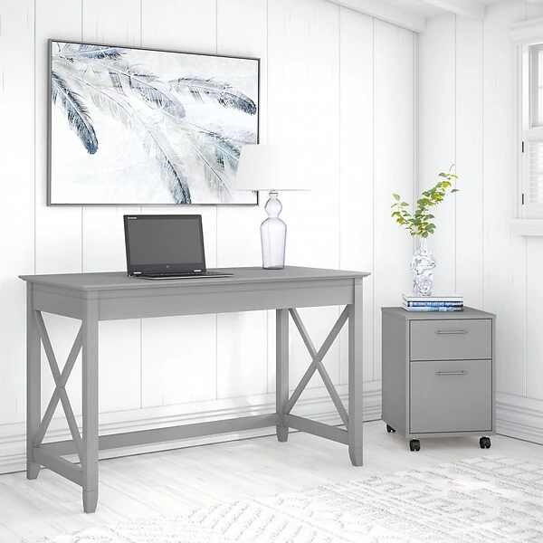 Bush Furniture Key West 48" Writing Desk With File Cabinet, Cape Cod Gray (KWS001CG) 1 Bush Furniture Key West 48" Writing Desk With File Cabinet, Cape Cod Gray (KWS001CG)