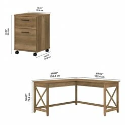 Bush Furniture Key West 60" L-Shaped Desk With Two-Drawer Mobile File Cabinet, Reclaimed Pine (KWS013RCP) -Ergot Office Furniture Shop FD665C98 E81A 4E3E A918ECAAAA41286A s7
