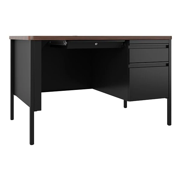 Hirsh 48"W Single-Pedestal Teacher's Desk, Black/Walnut (22642) 1 Hirsh 48"W Single-Pedestal Teacher's Desk, Black/Walnut (22642)