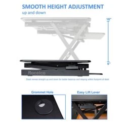 Rocelco 32" Ergonomic Adjustable Desk Riser With Energizing Anti-Fatique Mat (R EADRB-MAFM)