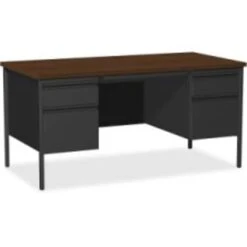Quill Brand® 60"W Walnut Laminate Fortress Series Desk With Double Pedestal