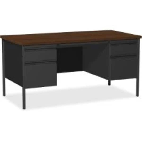 Quill Brand® 60"W Walnut Laminate Fortress Series Desk With Double Pedestal 1 Quill Brand® 60"W Walnut Laminate Fortress Series Desk With Double Pedestal