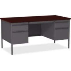 Quill Brand® 60"W Mahogany Laminate Fortress Series Desk With Double Pedestal