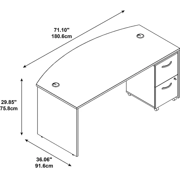 Bush Business Furniture Westfield Bow Front Desk With 2 Drawer Mobile Pedestal, Natural Cherry (SRC0020NCSU) 3 Bush Business Furniture Westfield Bow Front Desk With 2 Drawer Mobile Pedestal, Natural Cherry (SRC0020NCSU) - Image 3