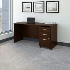 Bush Business Furniture Westfield 60W X 24D Office Desk With Mobile File Cabinet, Mocha Cherry (SRC025MRSU)