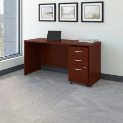 Bush Business Furniture Westfield 60W X 24D Office Desk With Mobile File Cabinet, Mahogany (SRC025MASU)