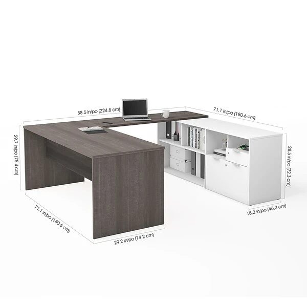 Bestar I3 Plus U-Desk With Two Drawers In Bark Gray & White (160860-4717) 2 Bestar I3 Plus U-Desk With Two Drawers In Bark Gray & White (160860-4717) - Image 2
