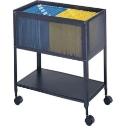 Safco 2-Shelf Mesh Mobile File Cart With Lockable Wheels, Black (5350BL)