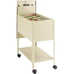 Safco 3-Shelf Metal Mobile File Cart With Swivel Wheels, Putty/Beige (5362PT)