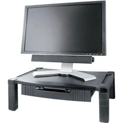 Wide Two-Level Stand With Drawer, Height-Adjustable, 20 X 13 1/4, Black