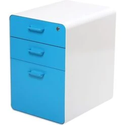 Stow 3-Drawer File Cabinet, White + Pool Blue