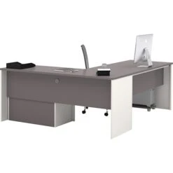 Bestar® Connexion Collection 71"W L-Shaped Desk With Oversize Pedestal, Sandstone And Slate (93862-59) -Ergot Office Furniture Shop s0810466 s7