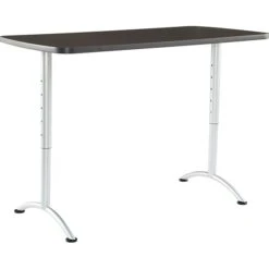 Iceberg Arc Adjustable Height Rectangular Conference Table, Gray Walnut/Silver Legs, 30"-42"H X 60"W X 30"D