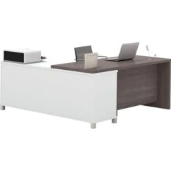 Bestar® Pro-Linea 71"W L-Desk In White & Bark Grey (120885-47)