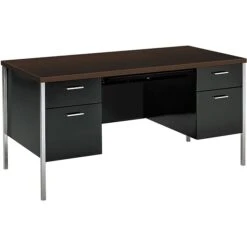 HON® 34000 Series In Mocha, Desk With Double Pedestal