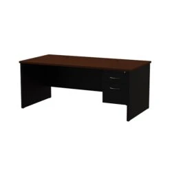 Quill Brand® Modular Right Single Pedestal Desk, Black/Walnut, 36"Dx72"W