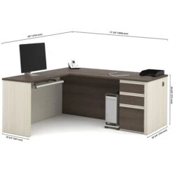 Bestar® Prestige+ L-Station And 1 Pedestal In White Chocolate & Antigua -Ergot Office Furniture Shop s1019360 s7