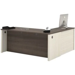 Bestar® Prestige+ L-Station And 1 Pedestal In White Chocolate & Antigua