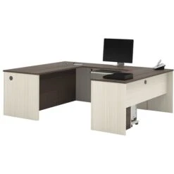 Bestar® Prestige+ U-Station And 1 Pedestal In White Chocolate & Antigua