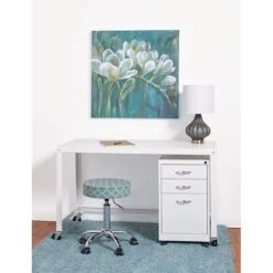 Space Solutions 48" Wide Metal Mobile Desk Workstation With Wheels, White (21114)