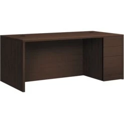 HON 10500 Series Right Pedestal Desk, 2 Box/1 File Drawer, 72"W, Mocha Finish