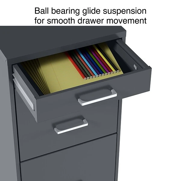 Quill Brand® 3-Drawer Vertical File Cabinet, Locking, Letter, Charcoal, 18"D (18606) 3 Quill Brand® 3-Drawer Vertical File Cabinet, Locking, Letter, Charcoal, 18"D (18606) - Image 3