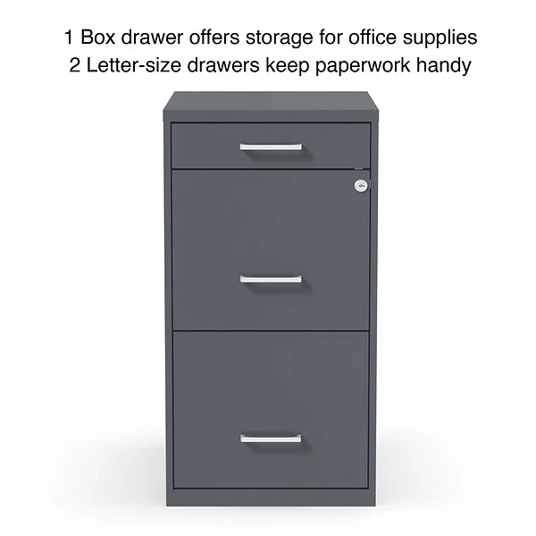 Quill Brand® 3-Drawer Vertical File Cabinet, Locking, Letter, Charcoal, 18"D (18606) 1 Quill Brand® 3-Drawer Vertical File Cabinet, Locking, Letter, Charcoal, 18"D (18606)